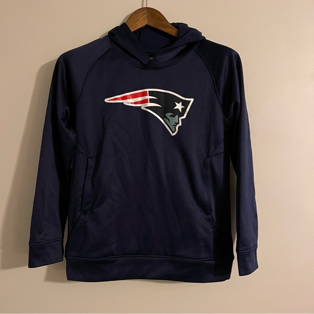 Patriots Hoodie Sweatshirt Navy Blue NFL Apparel Size L 14/16 Long Sleeve